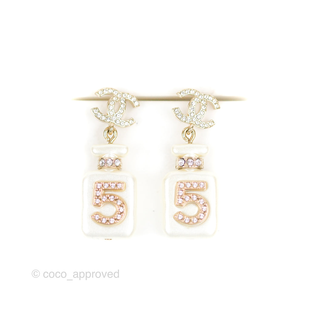 Chanel Crystal CC No5 Perfume Bottle Drop Earrings 22S – Coco Approved  Studio