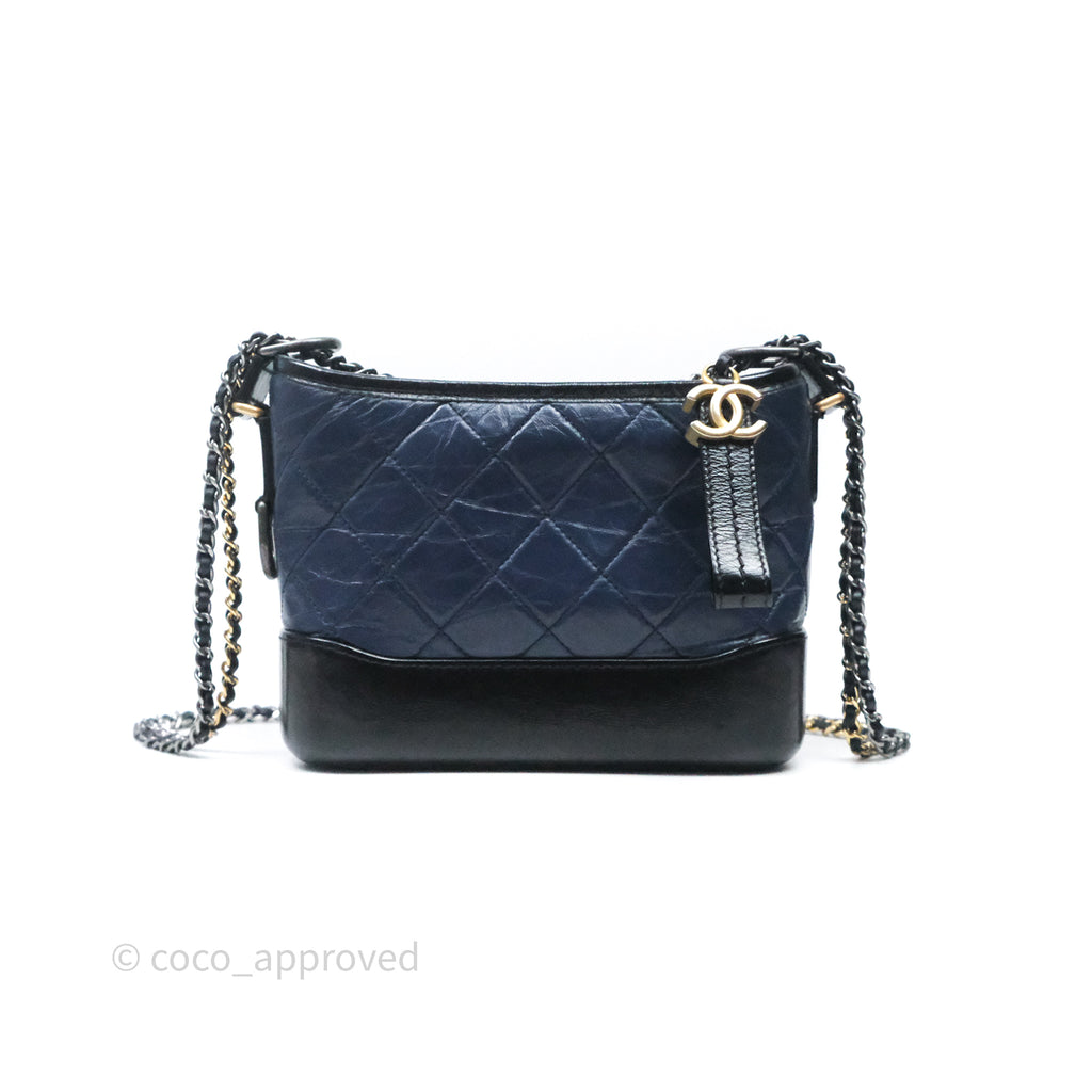 Chanel Quilted Small Gabrielle Hobo Navy Black Aged Calfskin Mixed Hardware