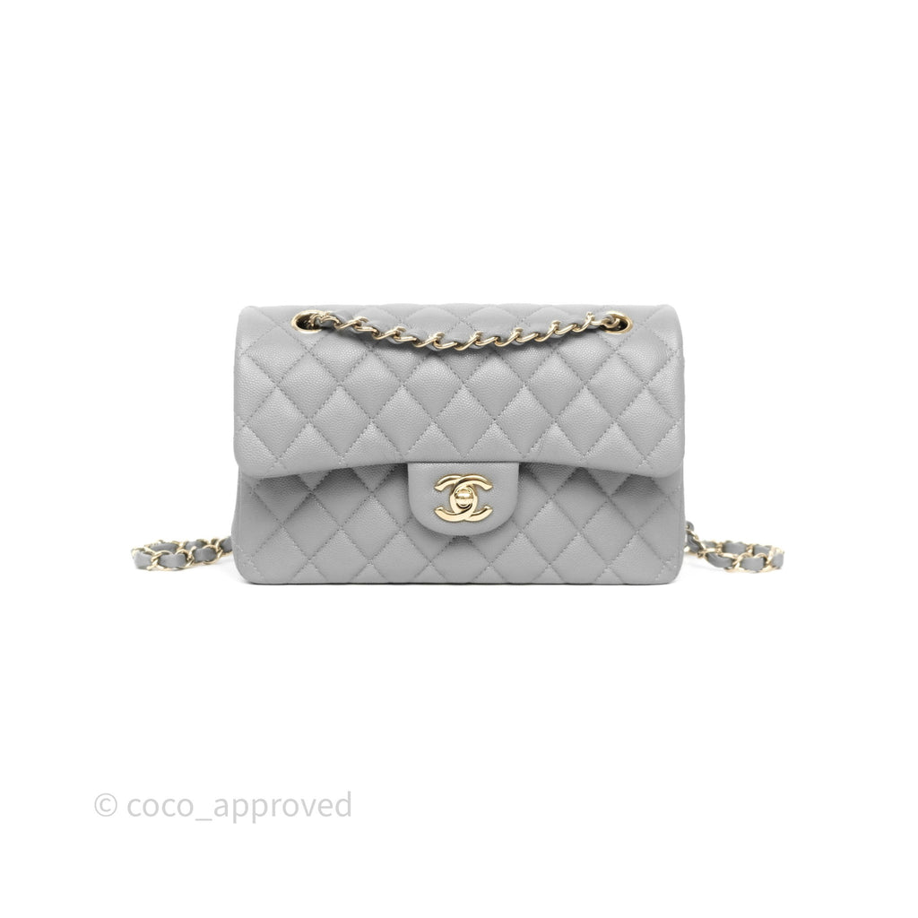 Chanel Small Classic Flap Quilted Grey Caviar Gold Hardware