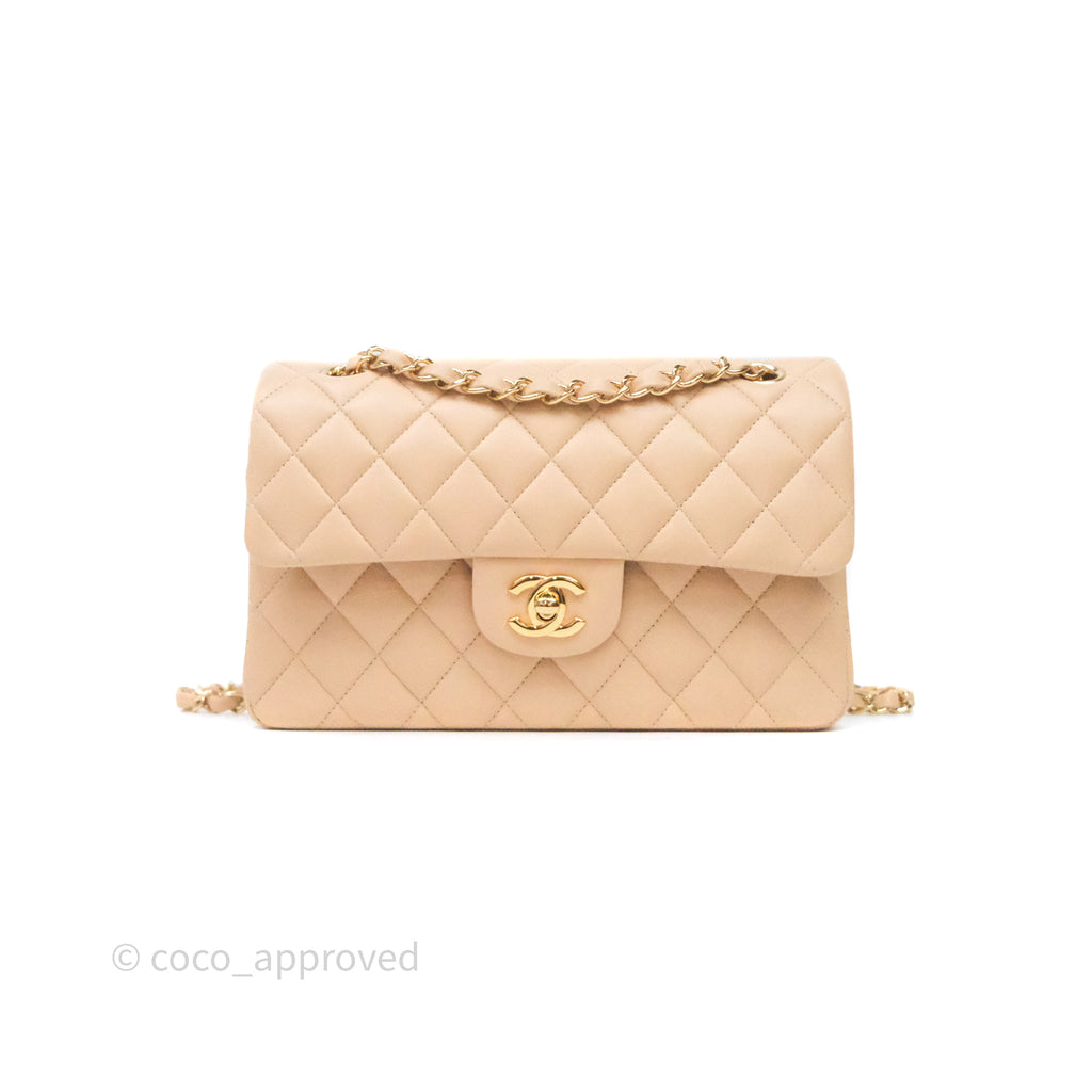 Chanel Small Quilted Classic Flap Beige Lambskin Gold Hardware
