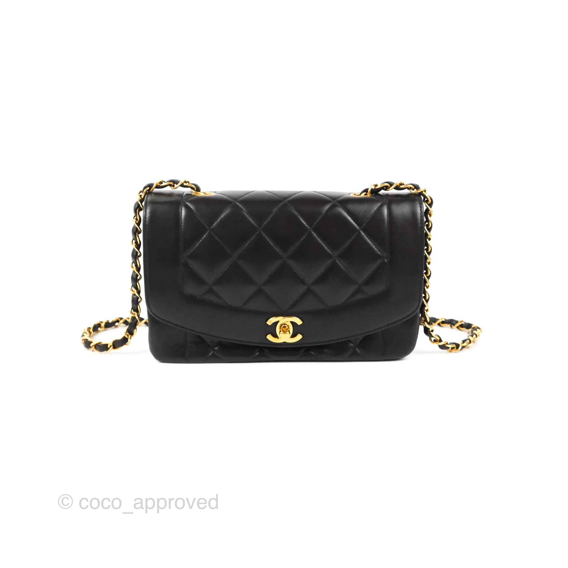 Chanel Vintage Small Quilted Classic Diana Flap Bag Black Lambskin 24K –  Coco Approved Studio