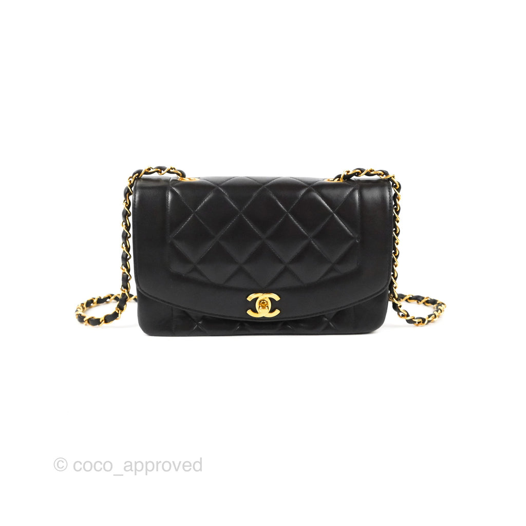 Chanel Vintage Small Quilted Classic Diana Flap Bag Black Lambskin 24K Gold Hardware