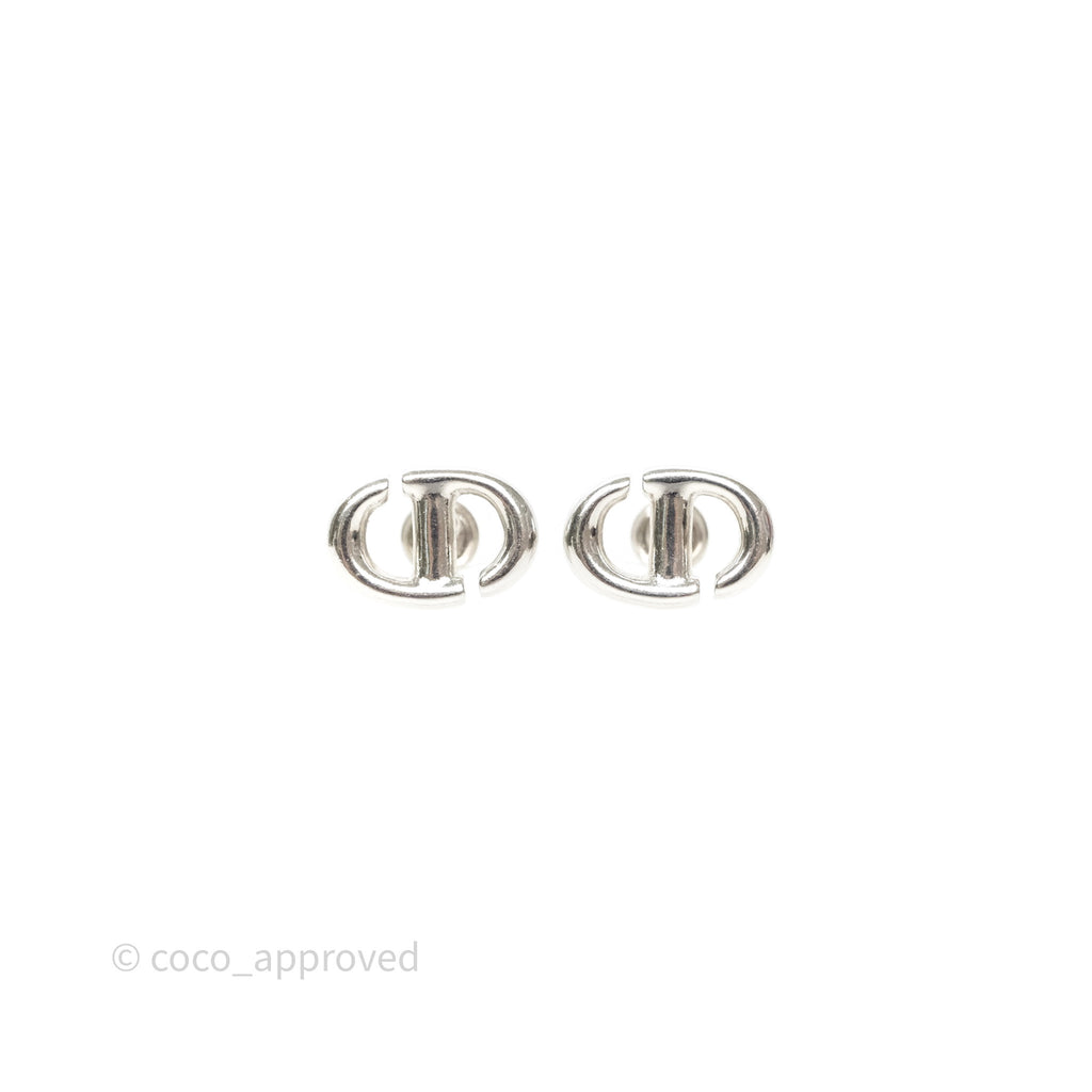 Christian Dior CD Earrings Silver Tone