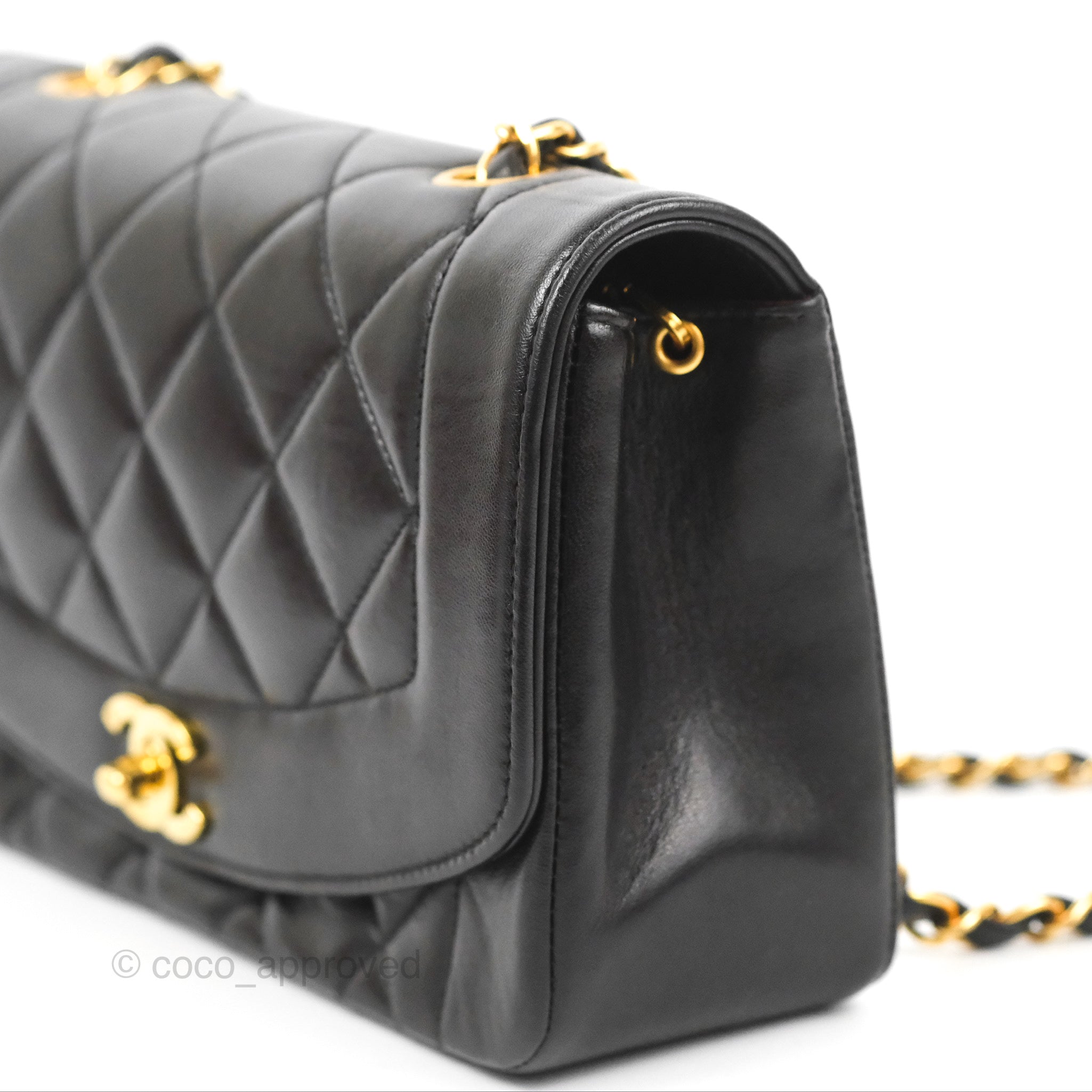 Chanel Vintage Black Quilted Lambskin Small Diana Flap Bag Gold