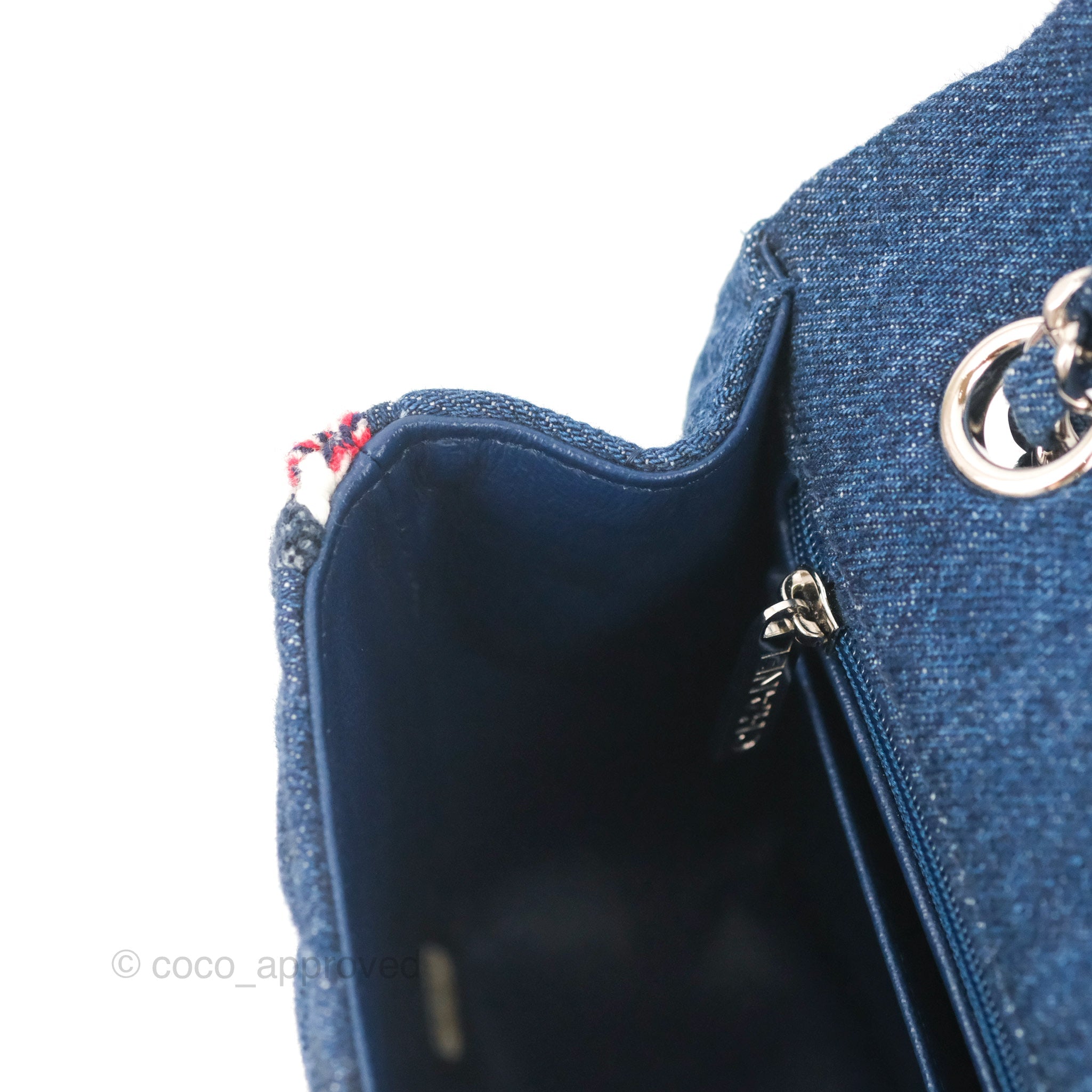 Chanel Classic Flap Bag Dark Blue Denim Braided Silver Hardware