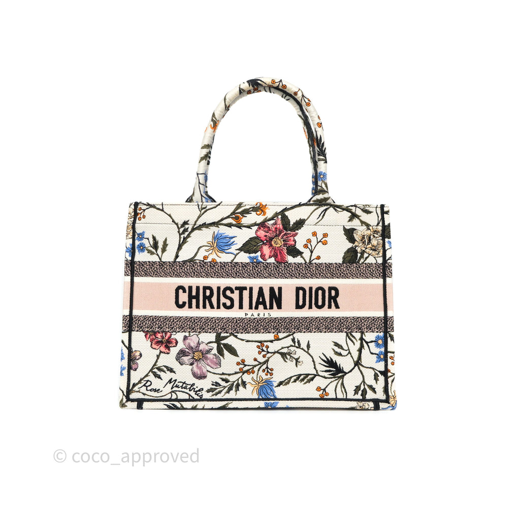 Dior Medium Book Tote Rosa Mutabilis Embroidered Canvas