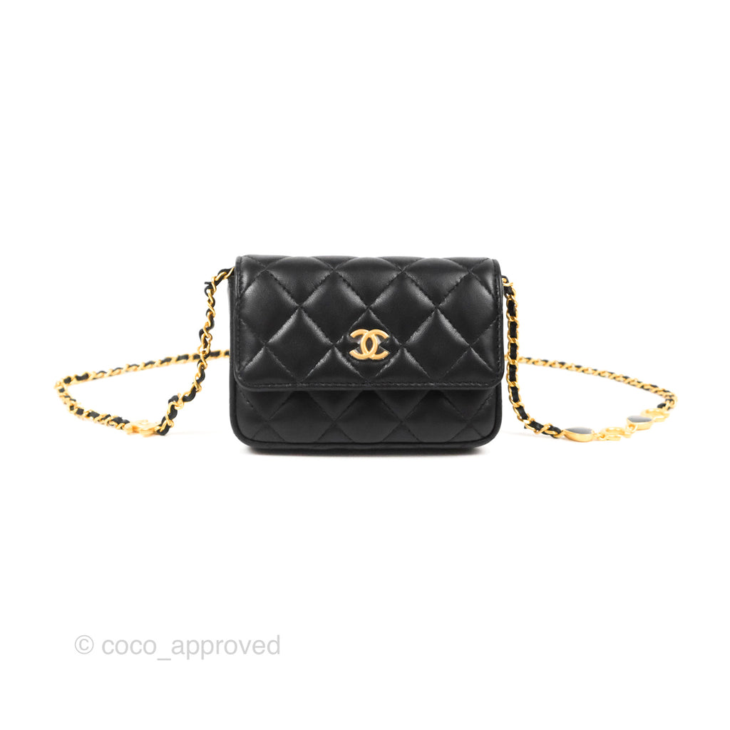 Chanel Coco Hearts Clutch On Chain Black Lambskin Gold Hardware