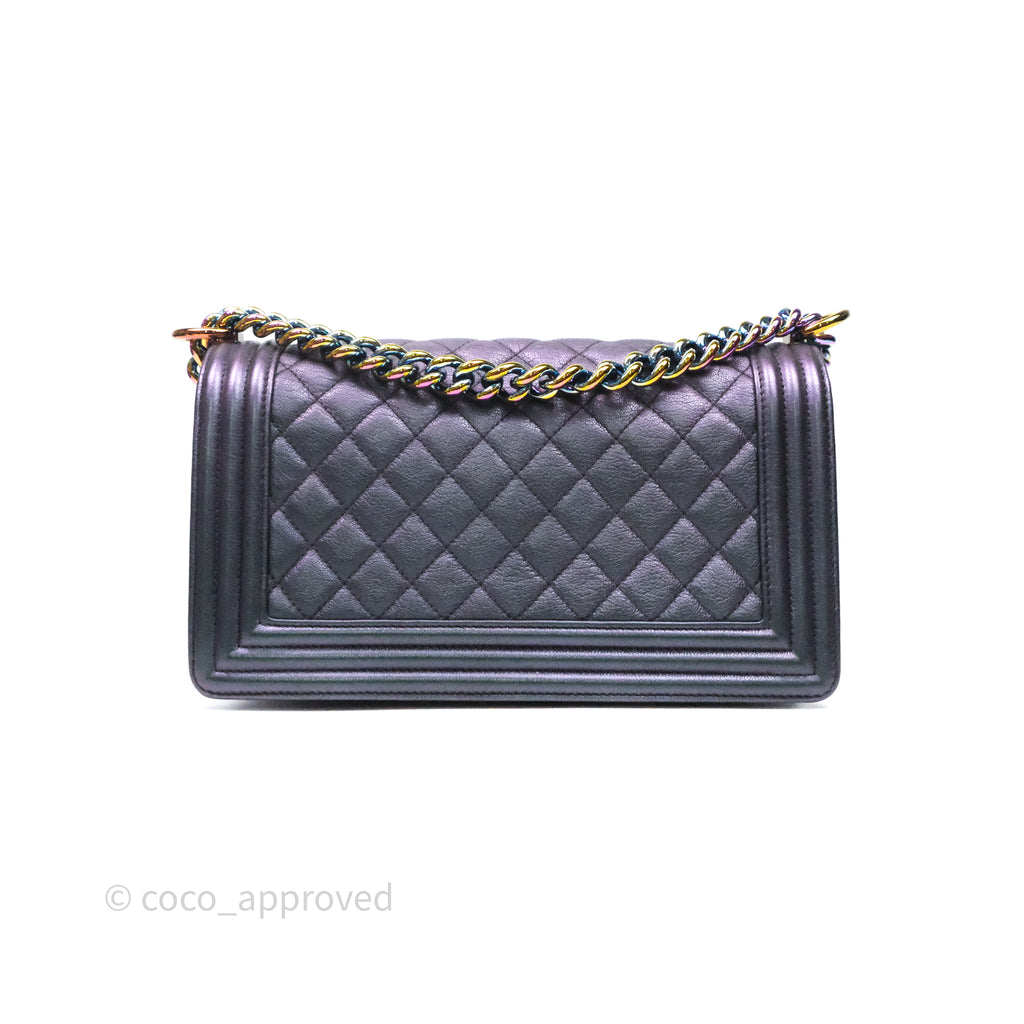 Chanel Boy Medium Quilted Boy Purple Mermaid Iridescent Calfskin