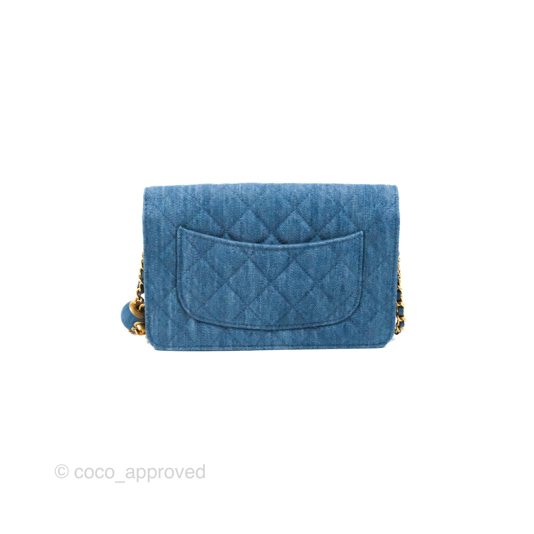 Chanel Quilted Pearl Crush Wallet on Chain WOC Denim Aged Gold