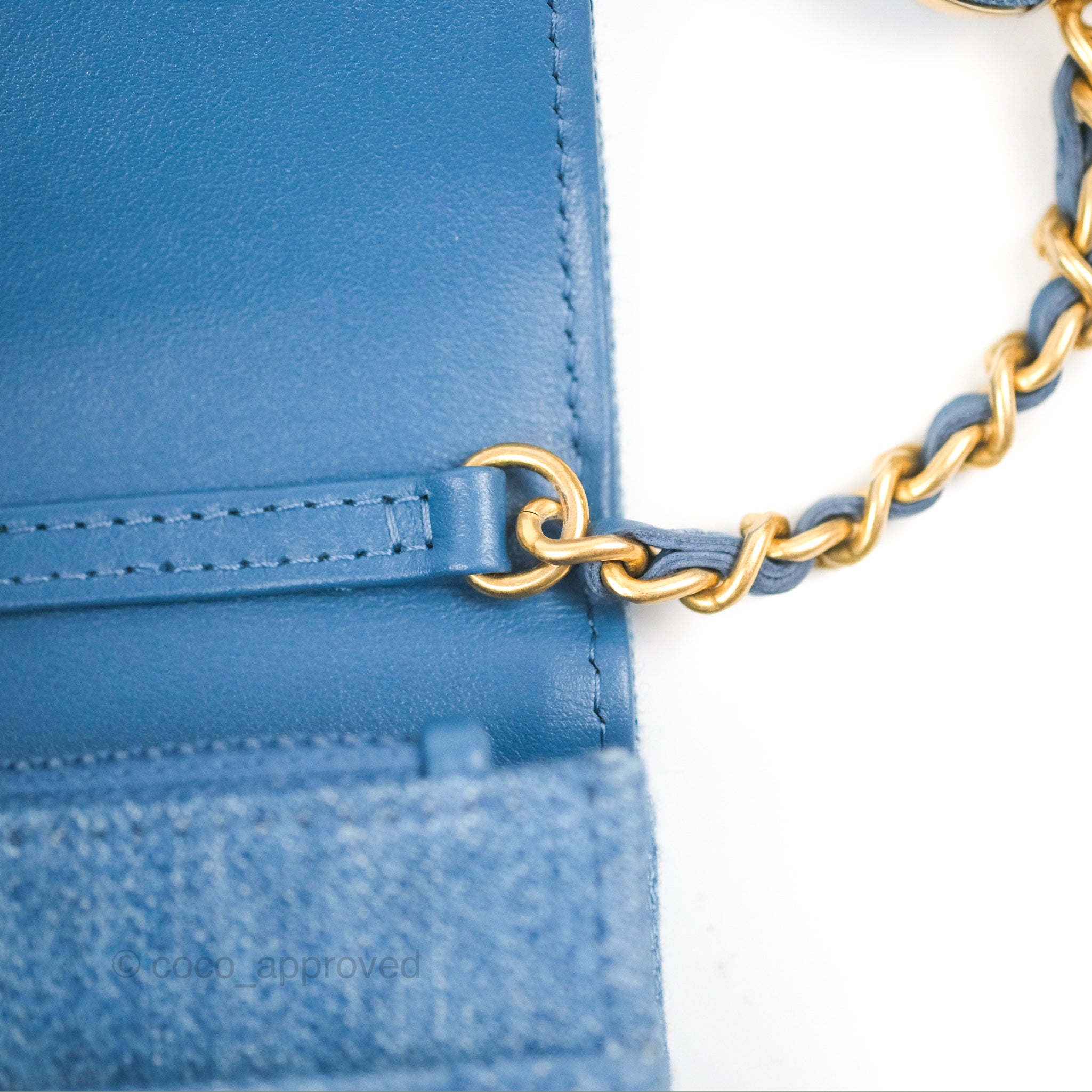 Chanel Quilted Pearl Crush Wallet on Chain WOC Denim Aged Gold Hardwar – Coco  Approved Studio