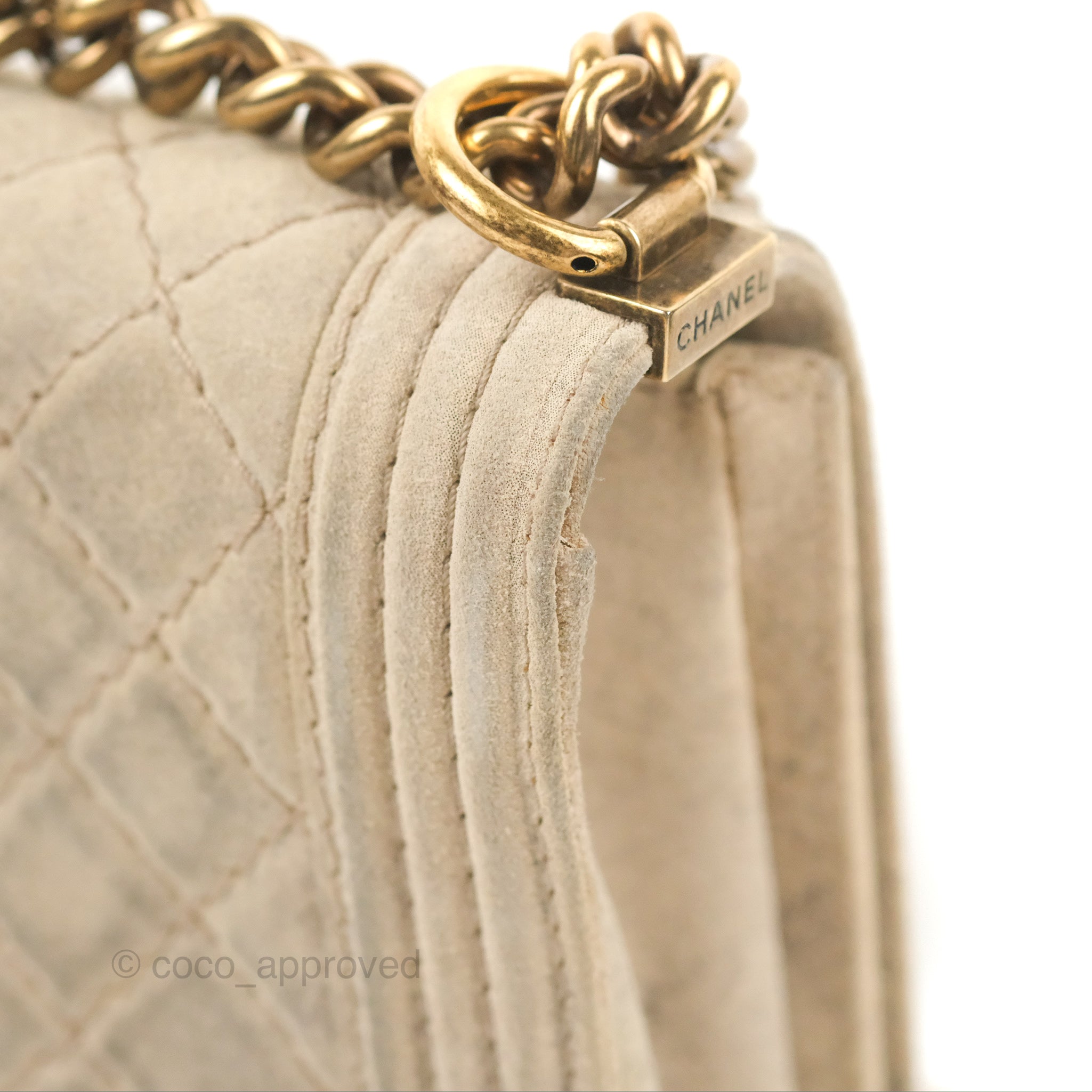 Chanel Boy Flap Bag Quilted Distressed Suede Large – Coco Approved Studio