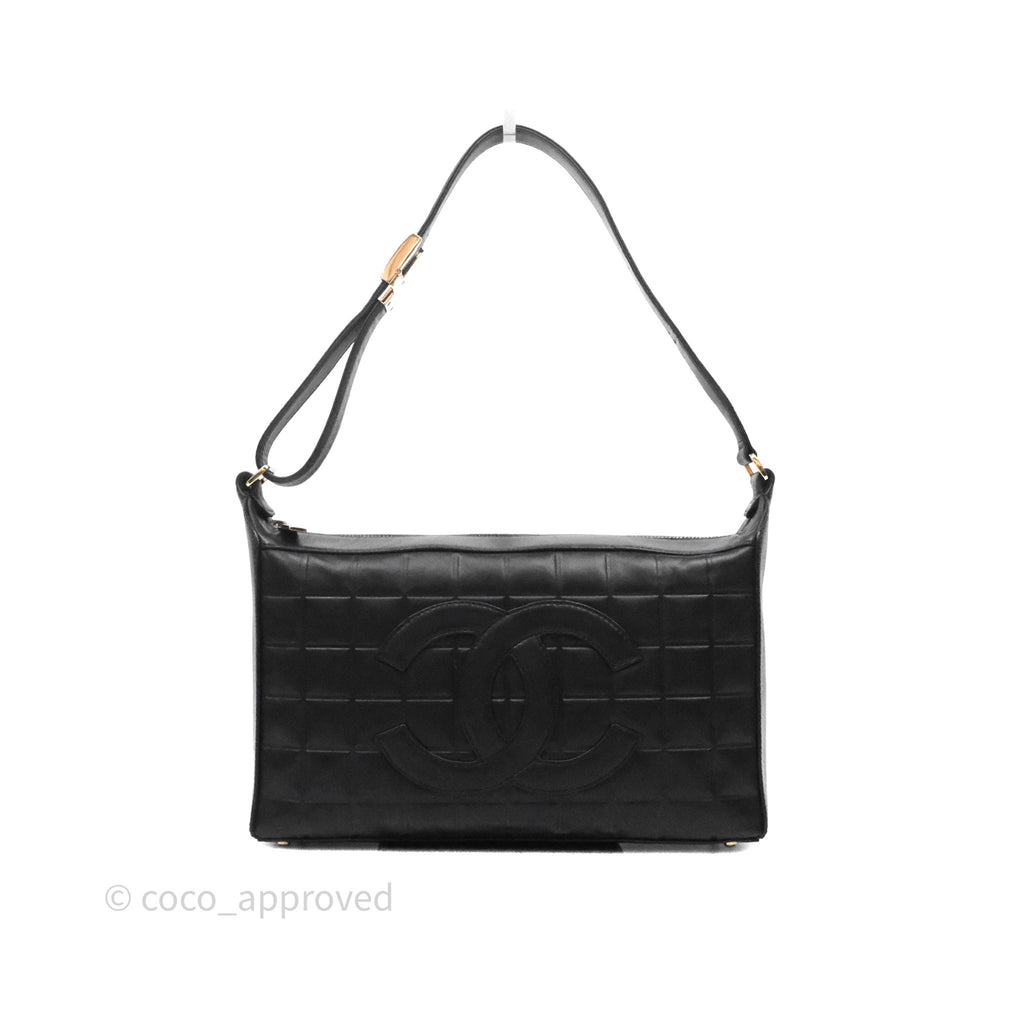 Chanel Vintage Chocolate Bar Shoulder Bag Black Lambskin