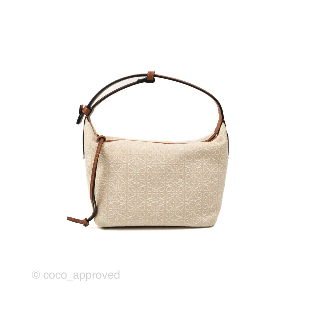 Loewe Small Cubi bag in Anagram Jacquard & Calfskin Ecru/Tan