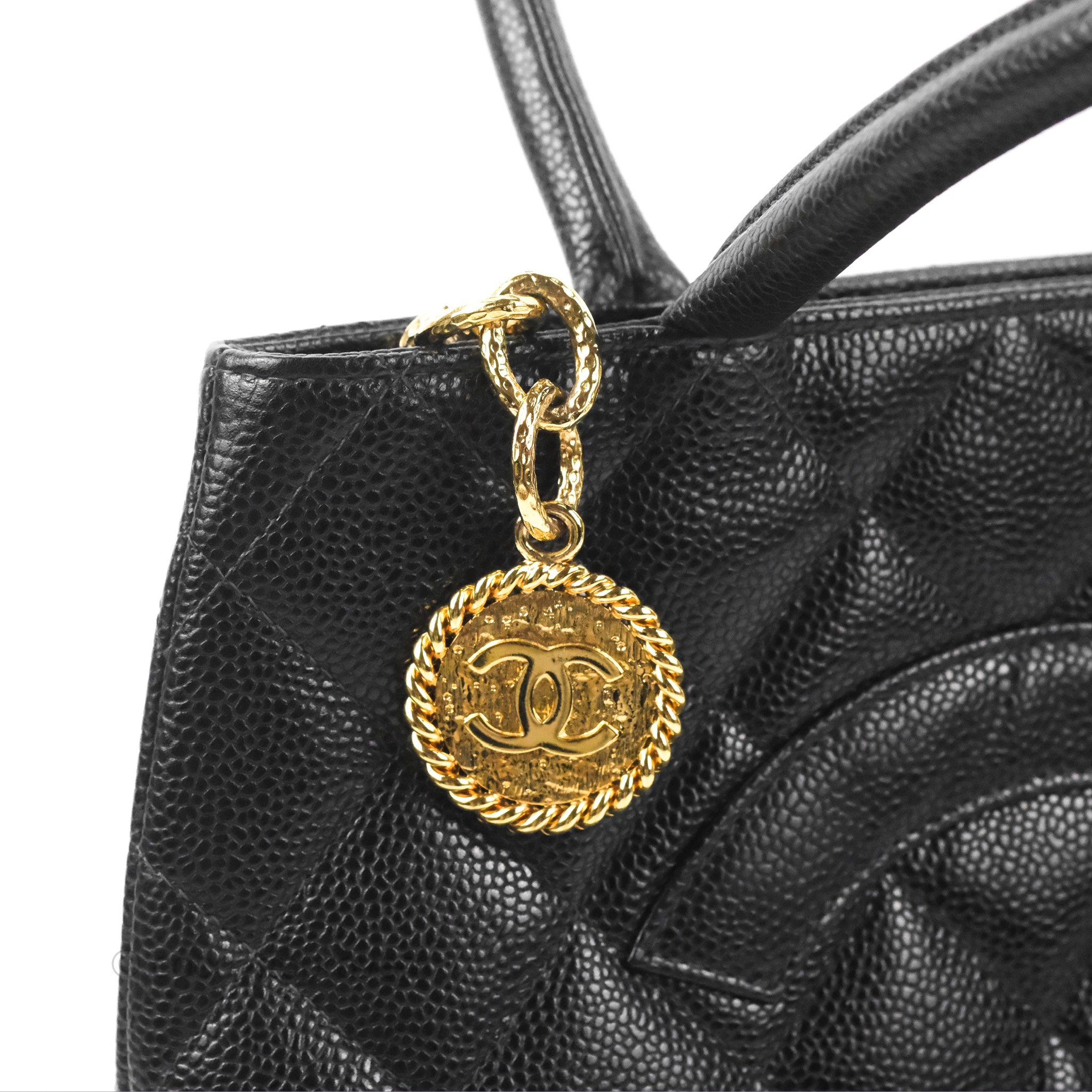 Chanel Vintage Medallion CC Tote Bag Black Caviar Gold Hardware