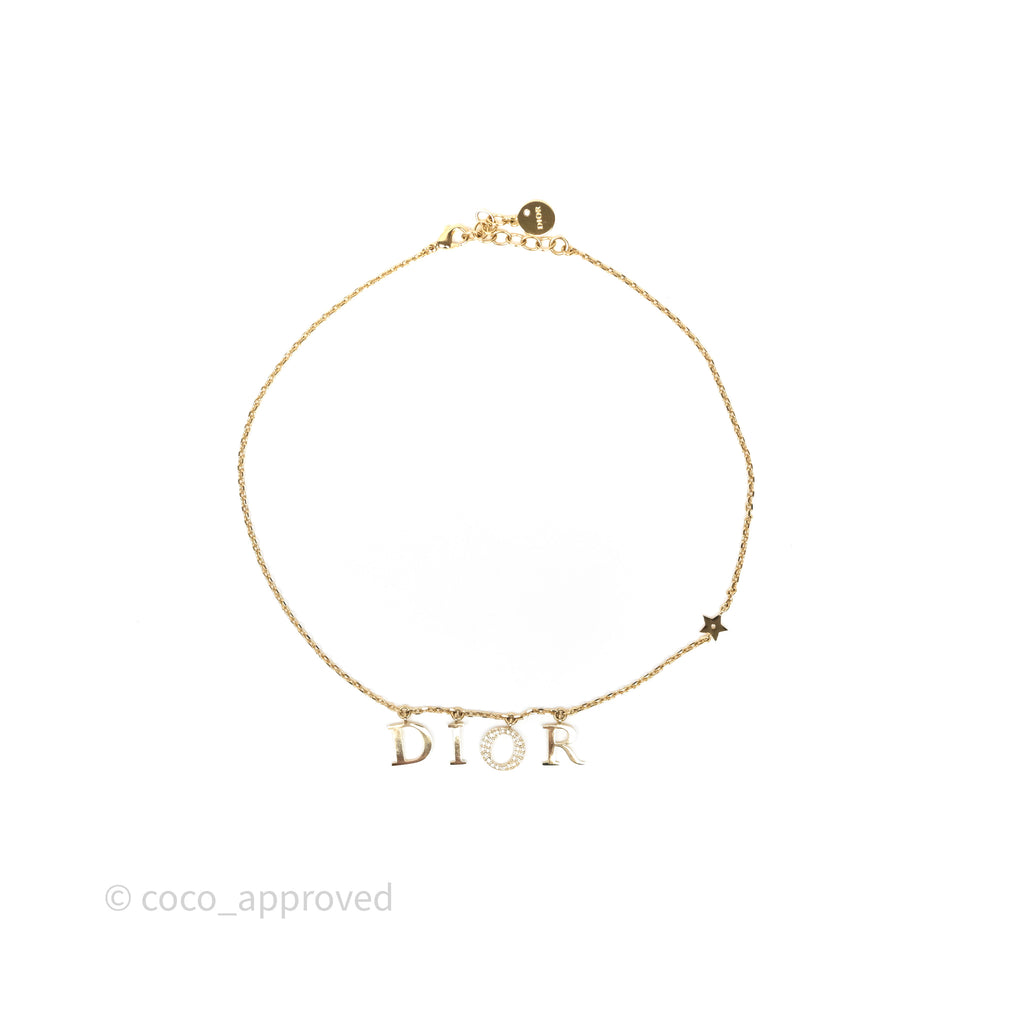 Christian Dior Logo Necklace Gold Tone