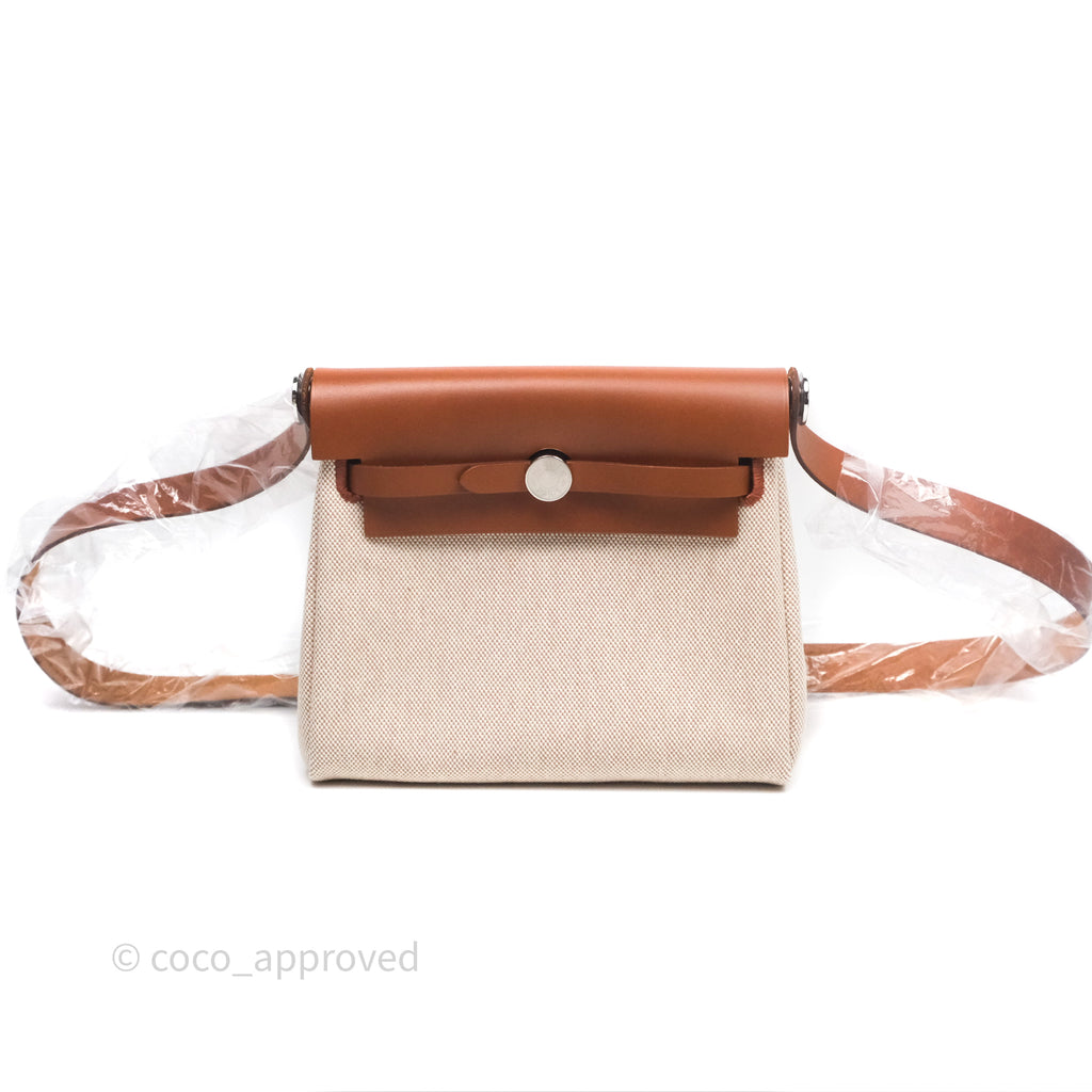 Hermes Mini Herbag Ecru Beige/ Fauve 34 Palladium Hardware