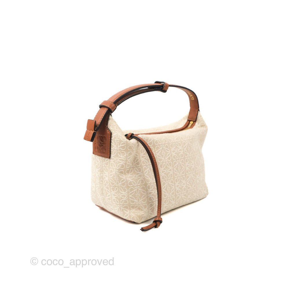 Loewe Small Cubi bag in Anagram Jacquard & Calfskin Ecru/Tan