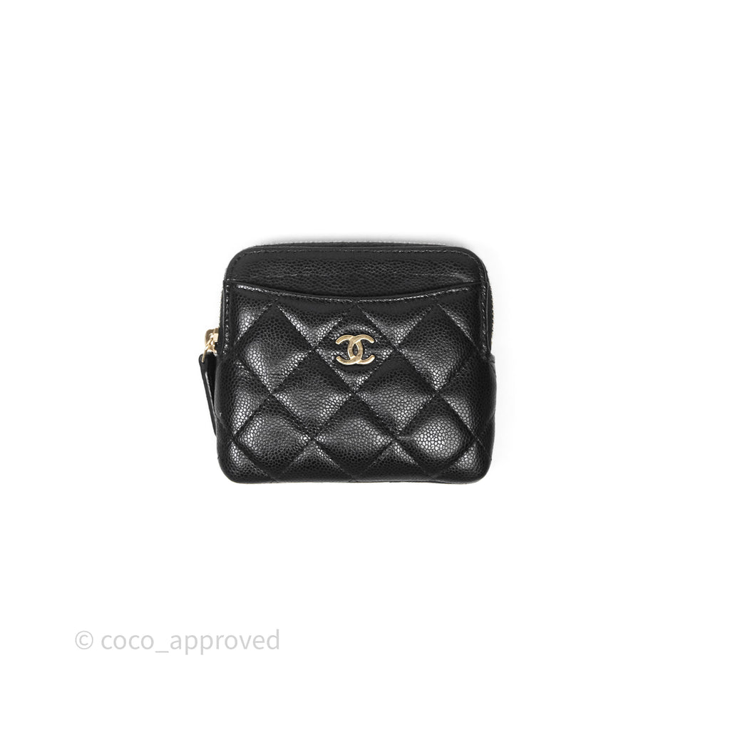 Chanel Quilted Classic Zip Card Holder Wallet Black Caviar Gold Hardware