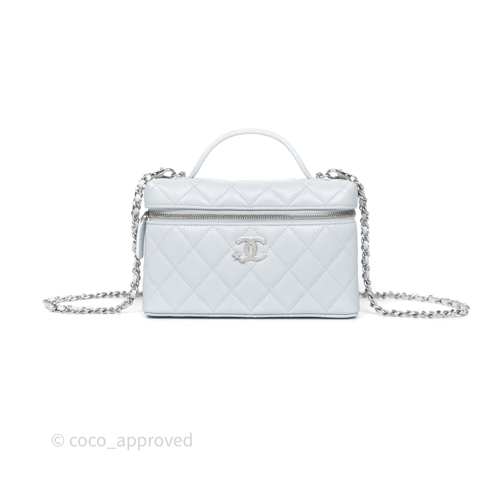 Chanel Top Handle Long Vanity with Chain Light Blue Caviar Silver Hardware 25B
