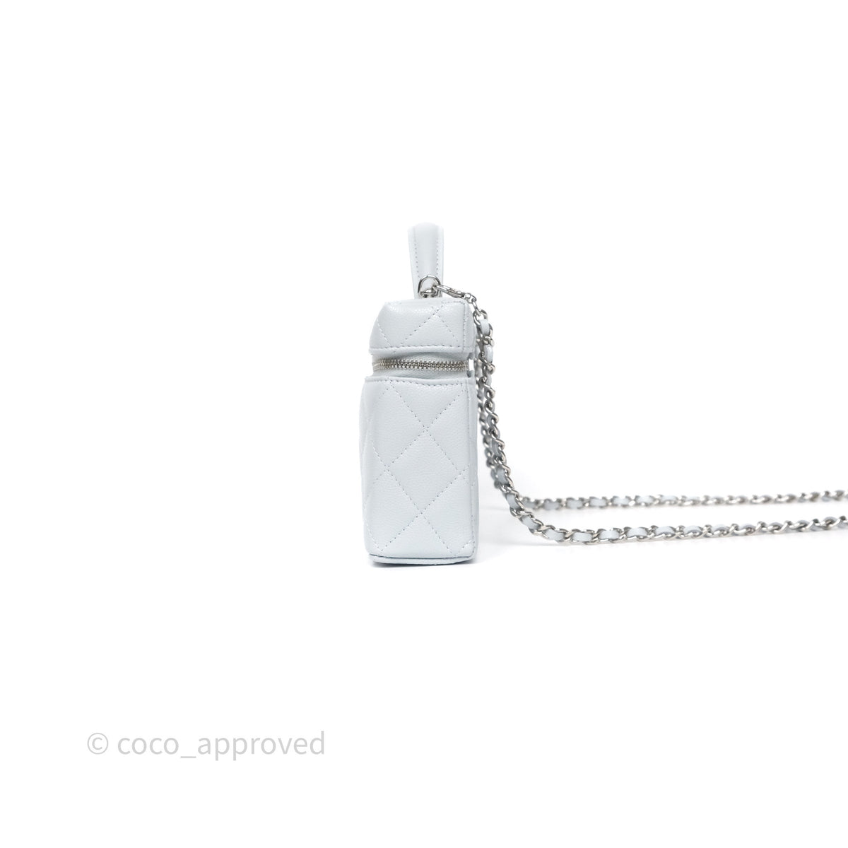 Chanel Top Handle Long Vanity with Chain Light Blue Caviar Silver Hard ...