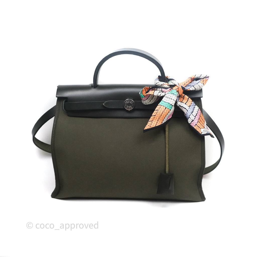 Hermès Herbag Zip 31 Khaki Canvas Palladium Hardware