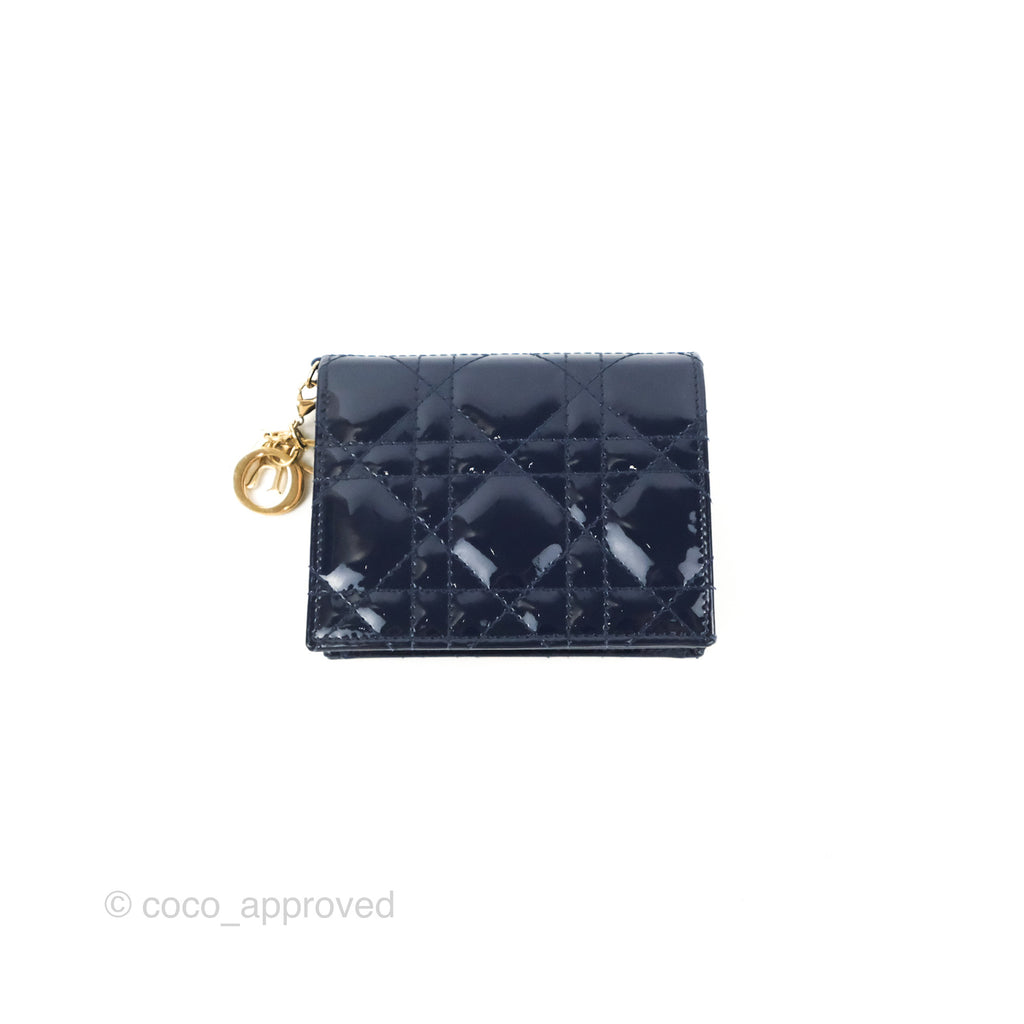 Christian Dior Mini Lady Dior Wallet Blue Patent Cannage