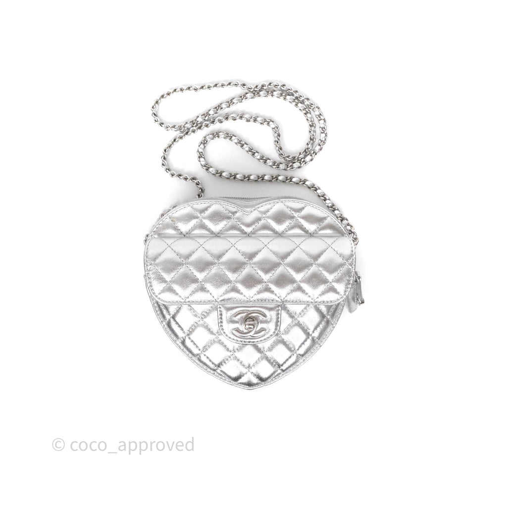 Chanel Large Heart Bag Metallic Silver Lambskin Silver Hardware 25B