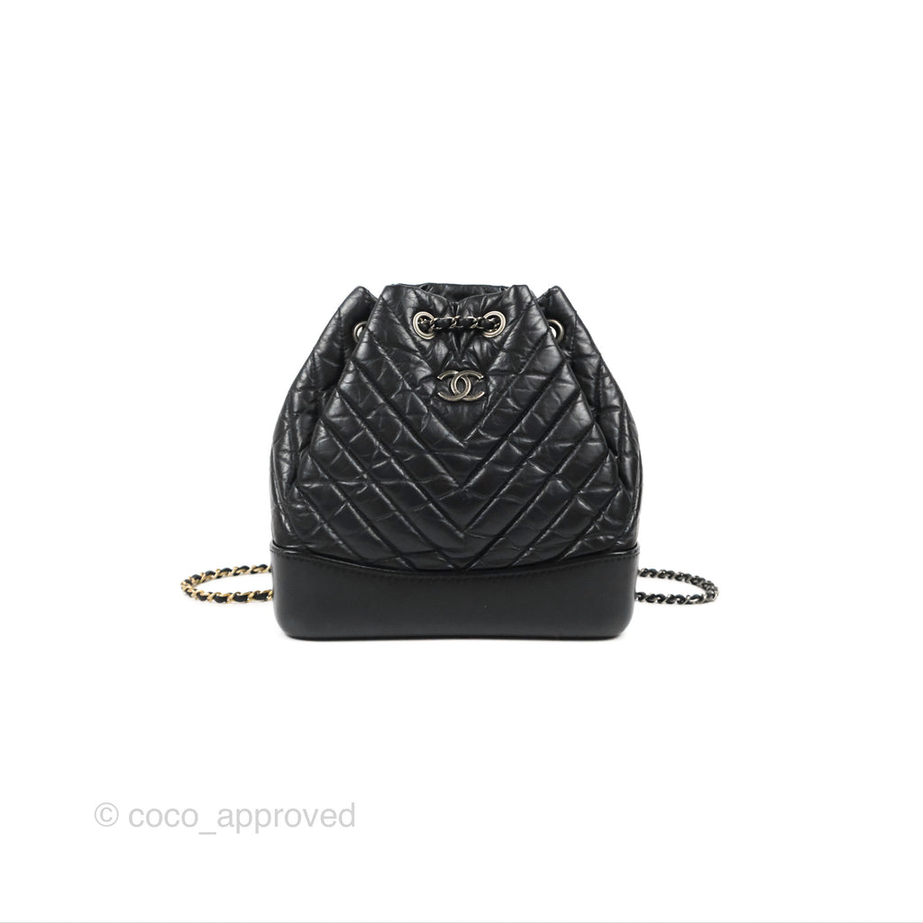 Chanel Small Chevron Gabrielle Backpack Black Aged Calfskin