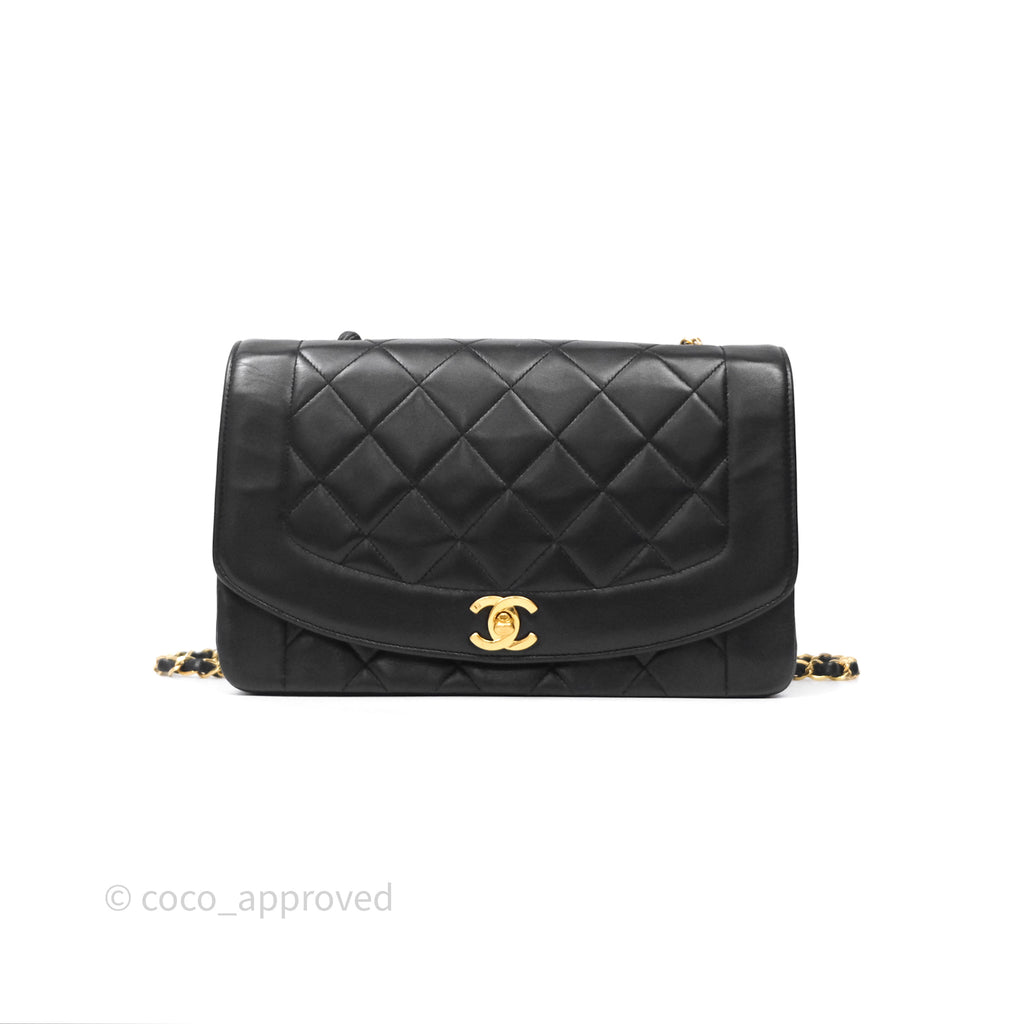 Chanel Vintage Medium Classic Diana Flap Bag Black Lambskin 24K Gold Hardware