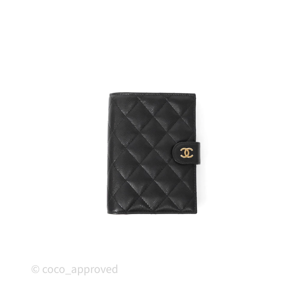 Chanel Classic Quilted Passport Holder Black Caviar Gold Hardware