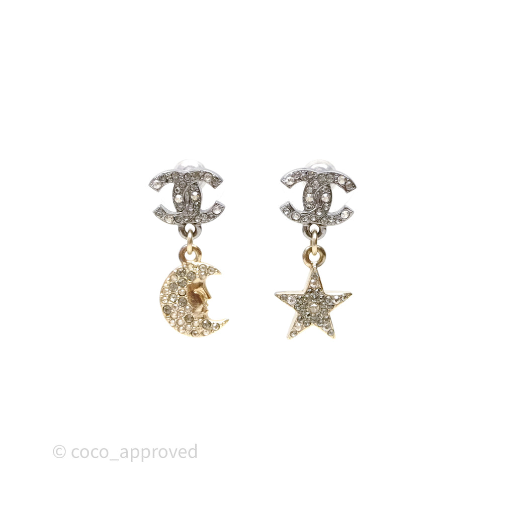 Chanel CC Crystals Moon Star Drop Earrings 17B