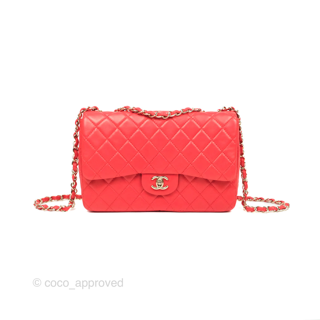 Chanel Jumbo Single Flap Quilted Red Lambskin Gold Hardware