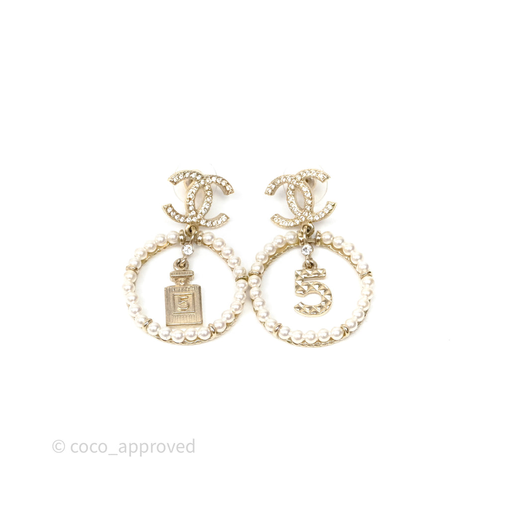 Chanel CC Crystal Pearl Ring No 5 Drop Earrings 20C