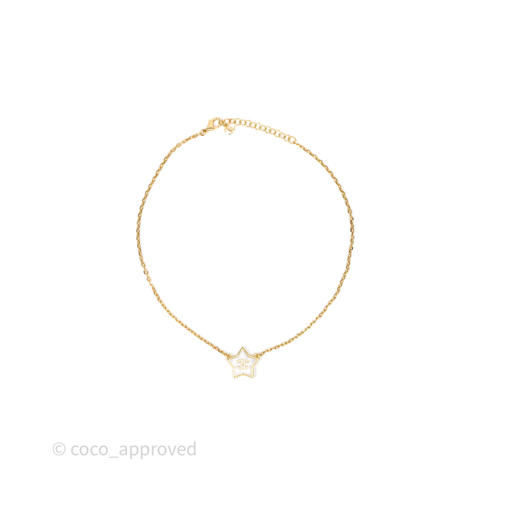 Chanel Crystals CC Star Necklace Gold Tone 24C