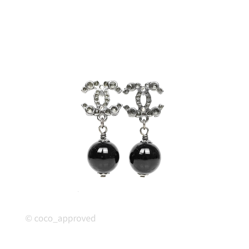 Chanel Crystal CC Drop Earrings Ruthenium Tone 12A