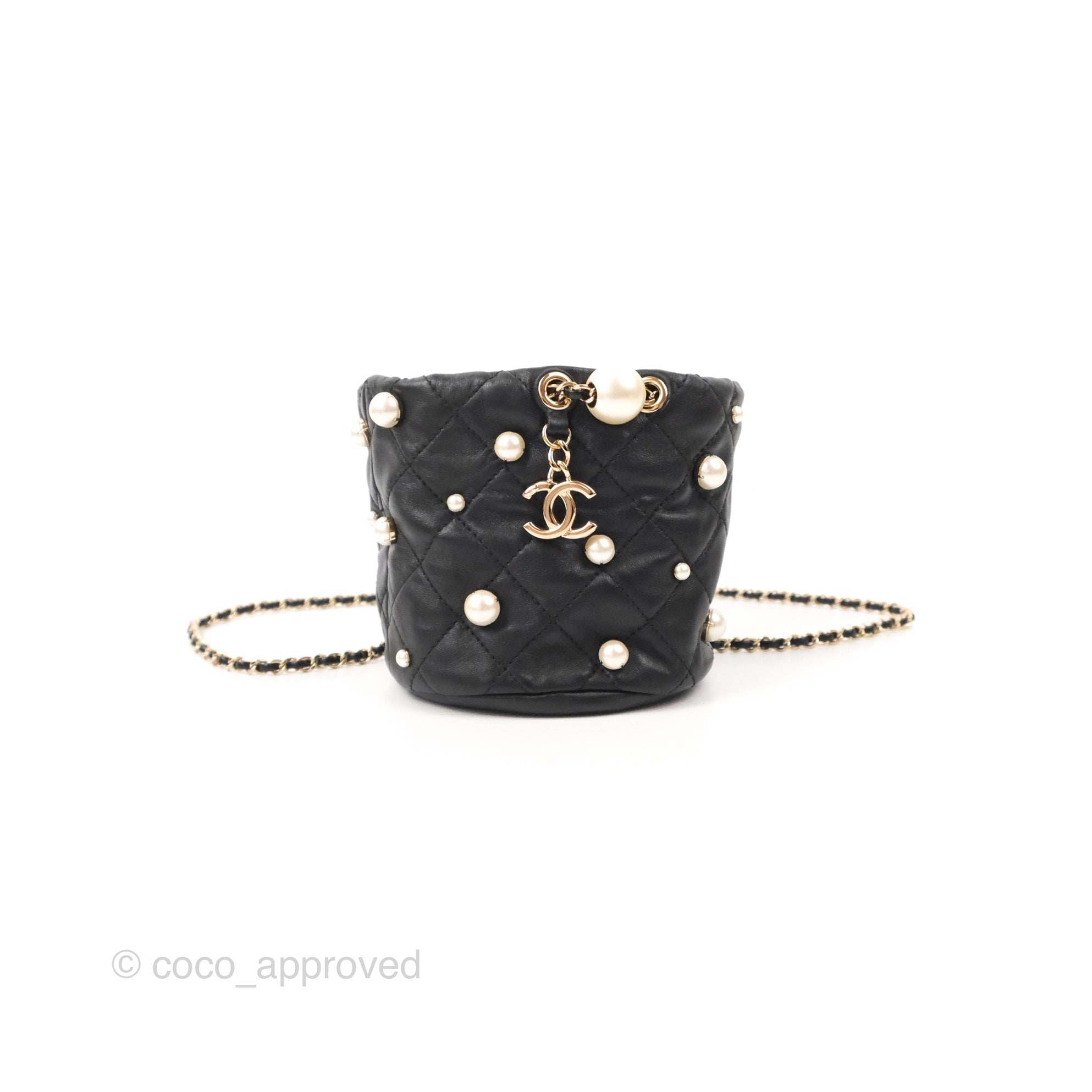 Chanel Black 2021 Mini About Pearls Drawstring Bucket Bag