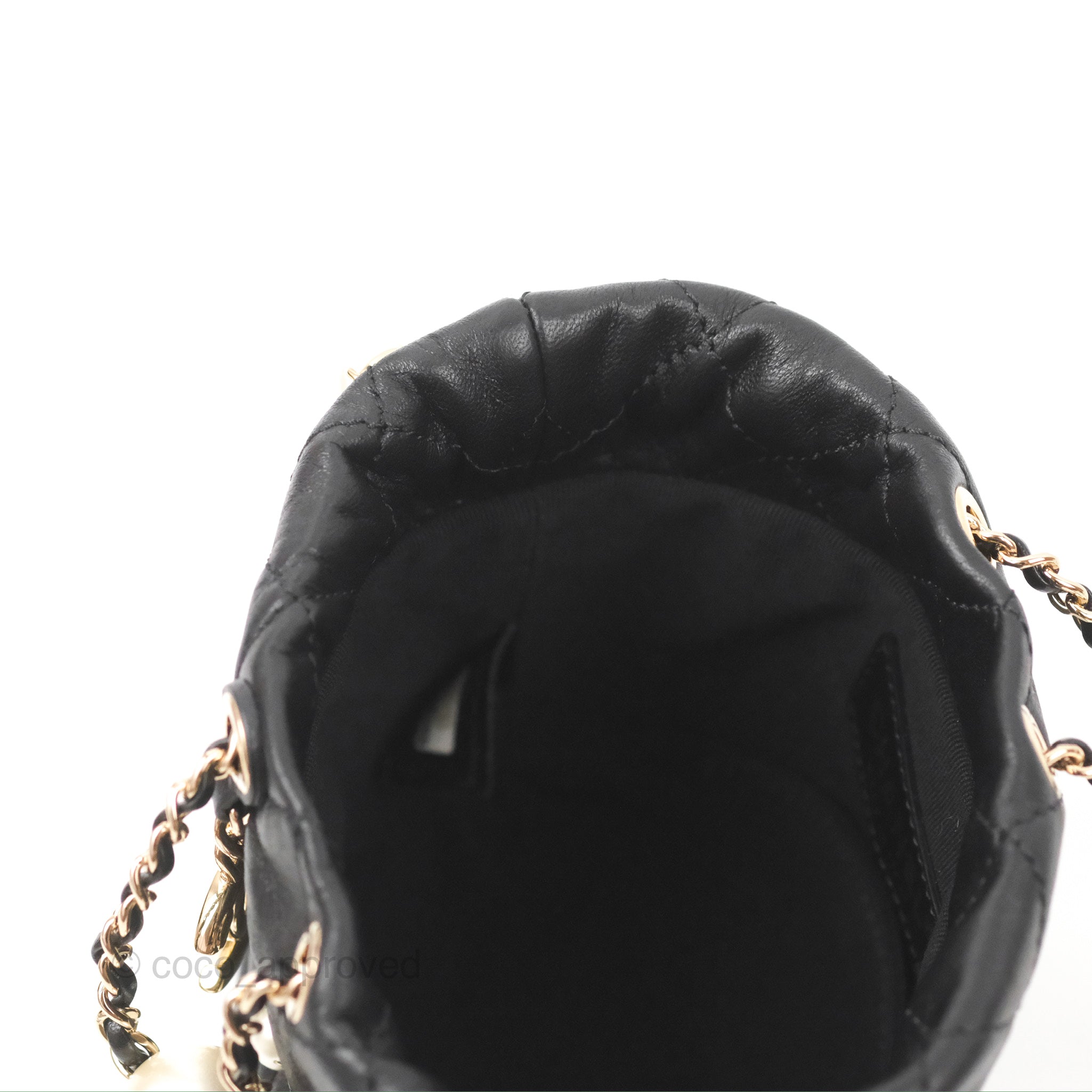 Chanel Drawstring Round Bucket Bag Pearl Embellished Quilted Lambskin –  Coco Approved Studio