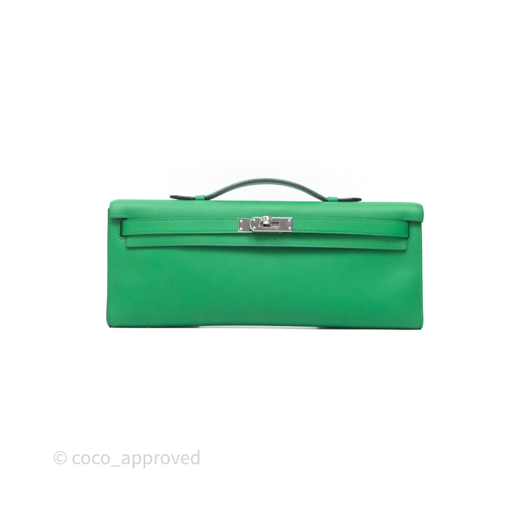 Hermes Kelly Cut Clutch Pochette Bamboo Swift Palladium Hardware
