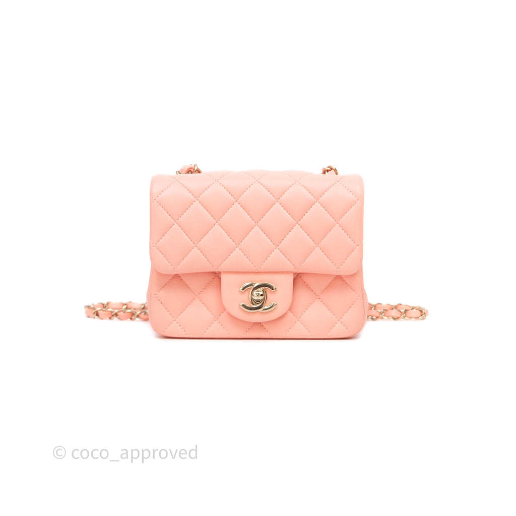 Chanel Mini Square Quilted Peach Lambskin Gold Hardware