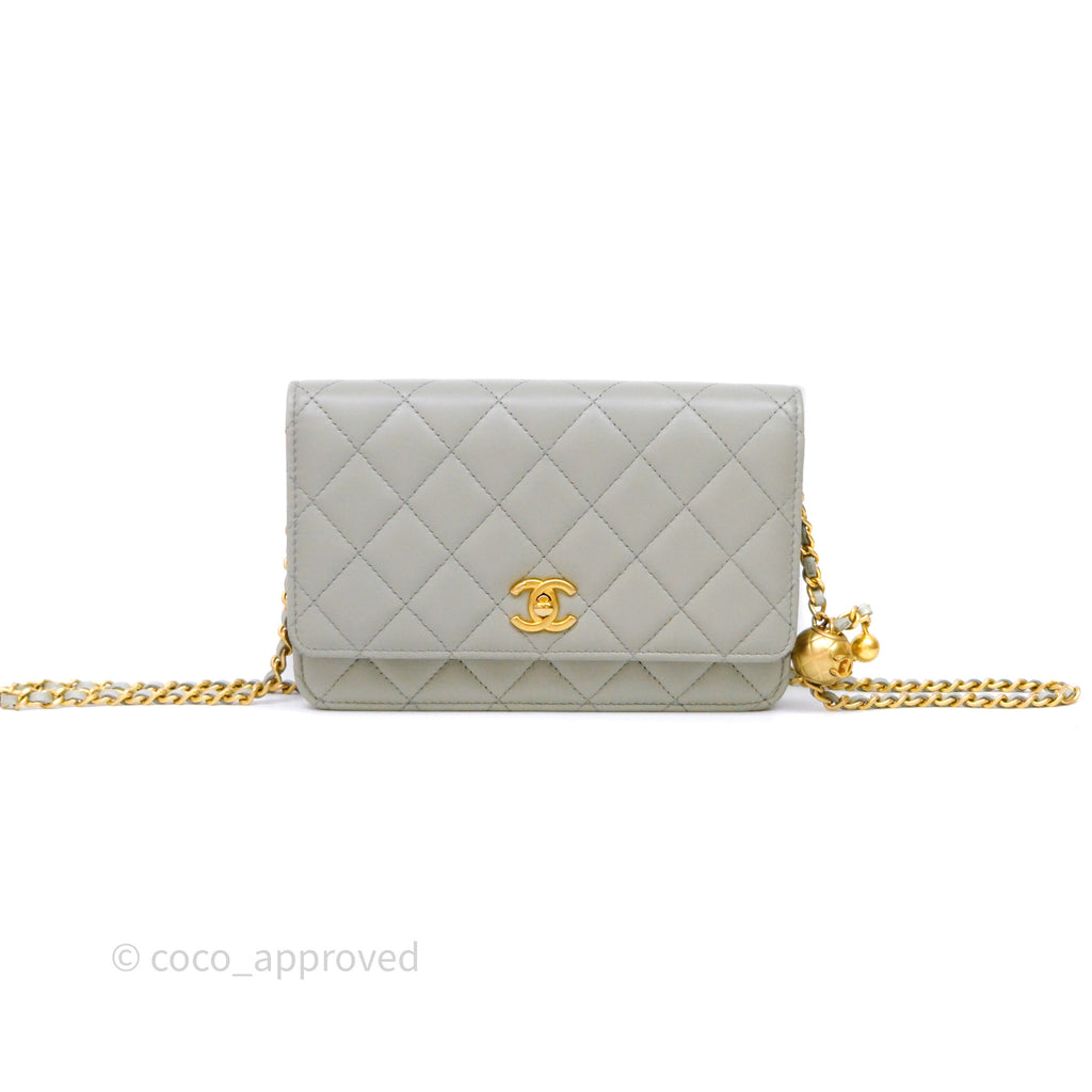 Chanel Quilted Pearl Crush Wallet on Chain WOC Grey Lambskin Aged Gold Hardware