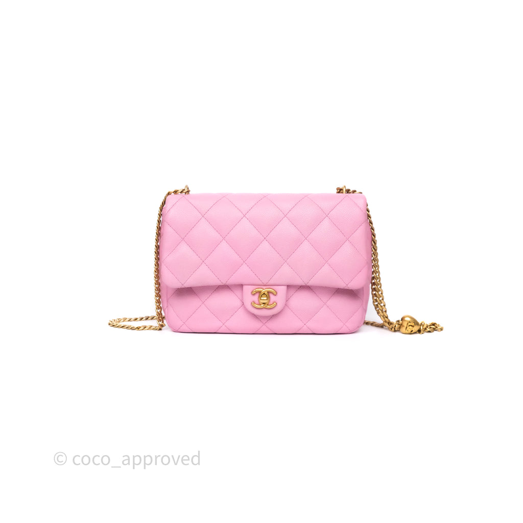 Chanel Large Flap Bag Heart Adjustable Chain Pink Caviar Aged Gold Hardware