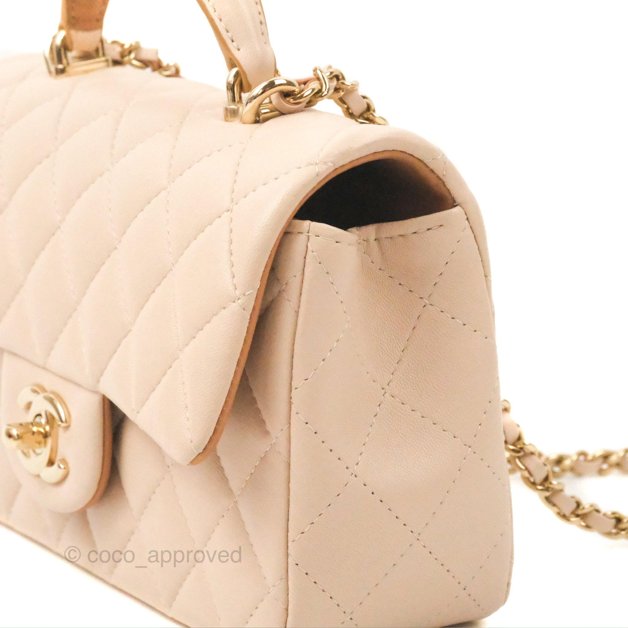 Chanel Beige Claire Quilted Caviar Small Classic Double Flap Gold