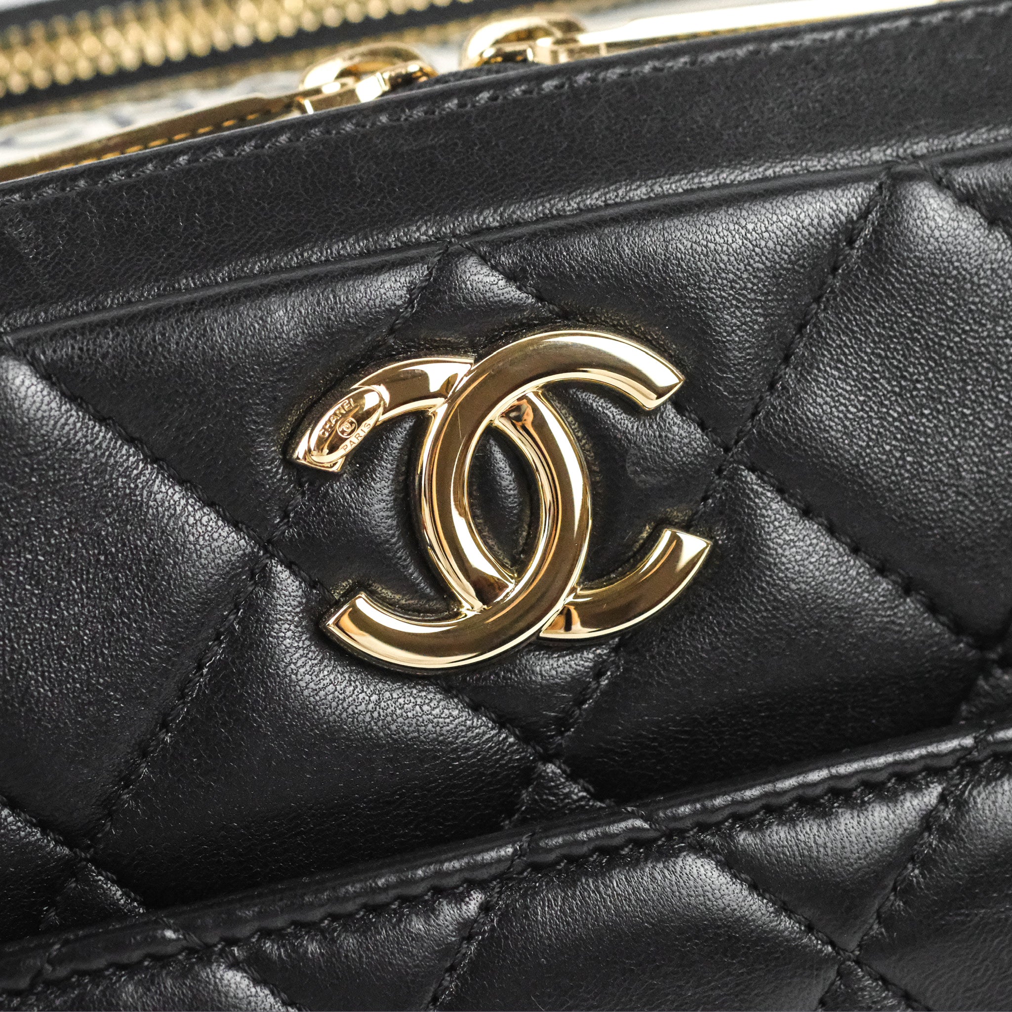 Chanel Quilted Small Trendy CC Bowling Bag Black Lambskin Gold