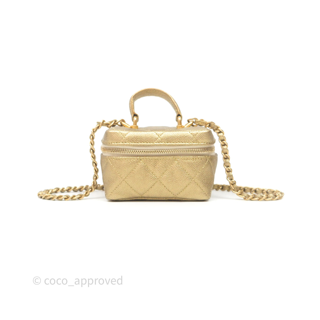 Chanel Quilted Mini Top Handle Vanity With Chain Gold Caviar Aged Gold Hardware