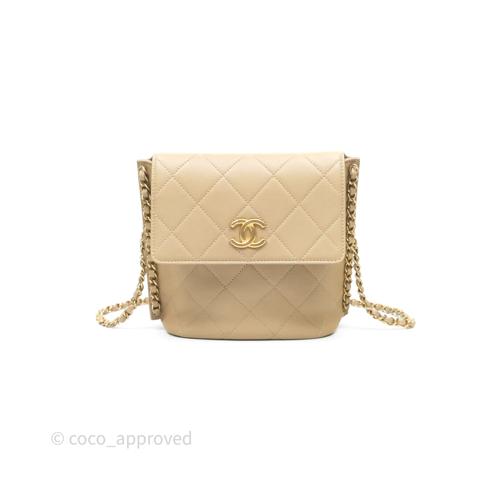 Chanel Small Hobo Bag Beige Calfskin Aged Gold Hardware