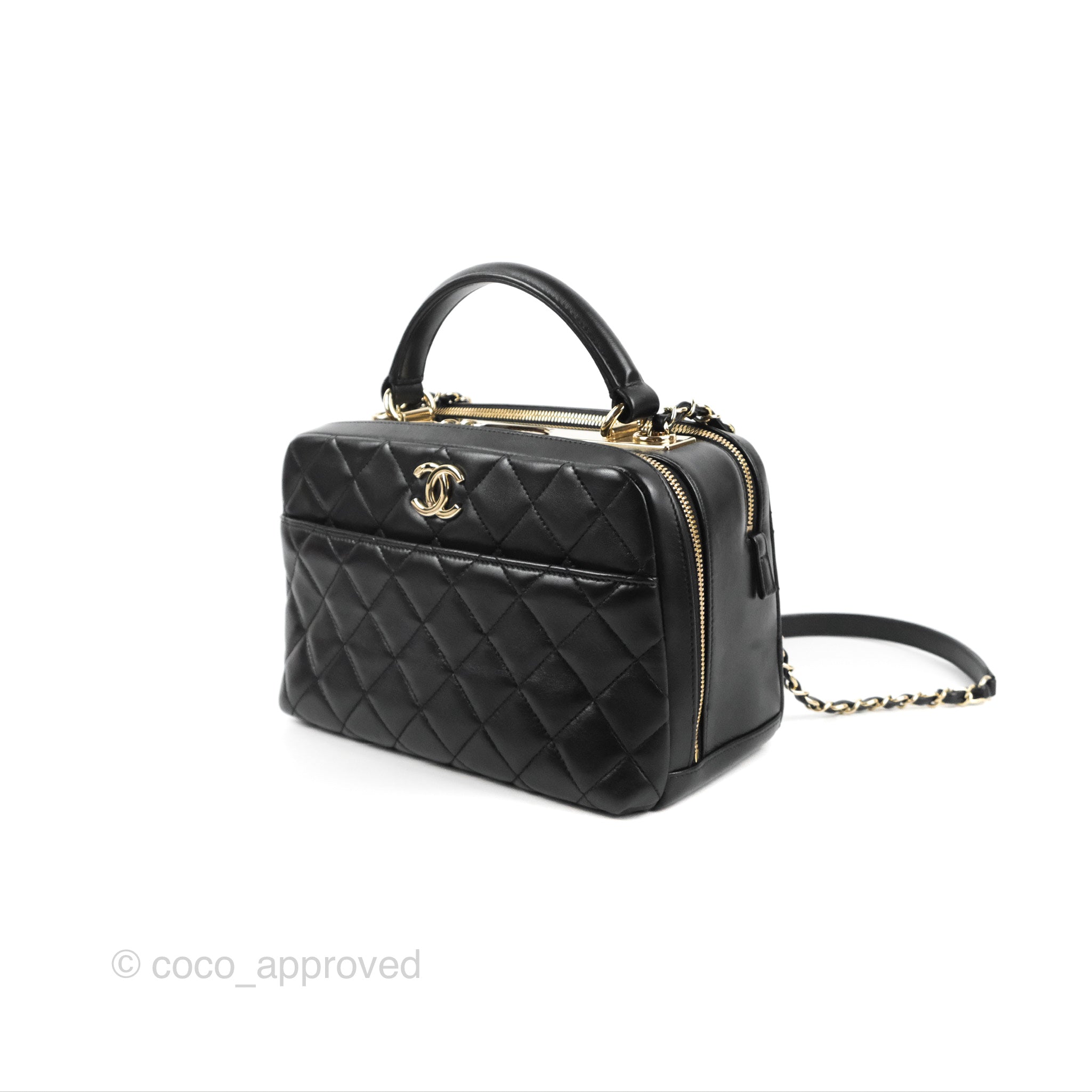 Chanel Quilted Small Trendy CC Bowling Bag Black Lambskin Gold Hardwar –  Coco Approved Studio