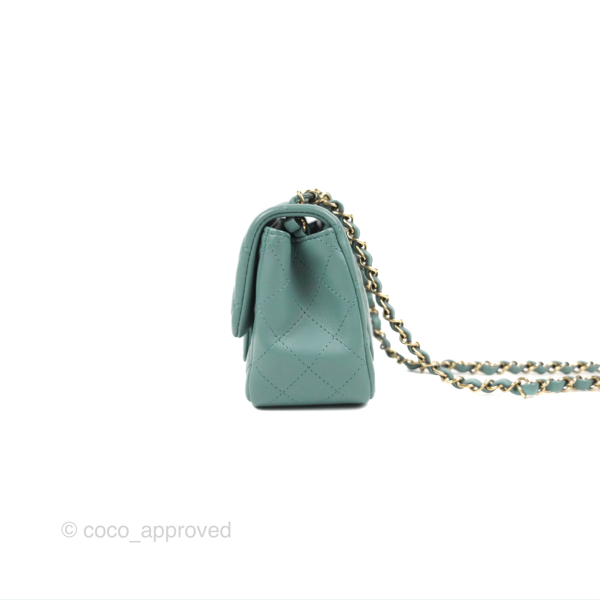 Chanel Quilted Mini Square Flap Light Teal Blue Lambskin Gold Hardware – Coco  Approved Studio