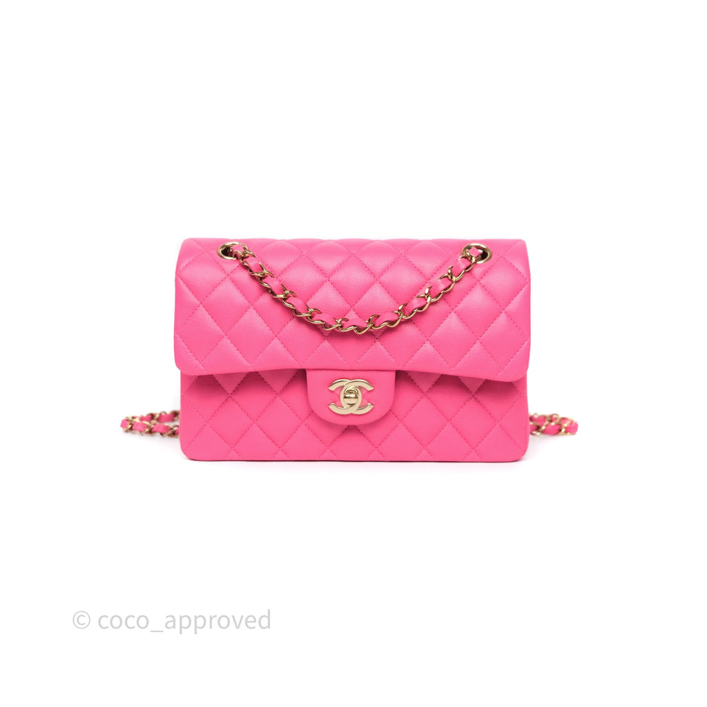 Chanel Small Classic Flap Quilted Hot Pink Caviar Gold Hardware
