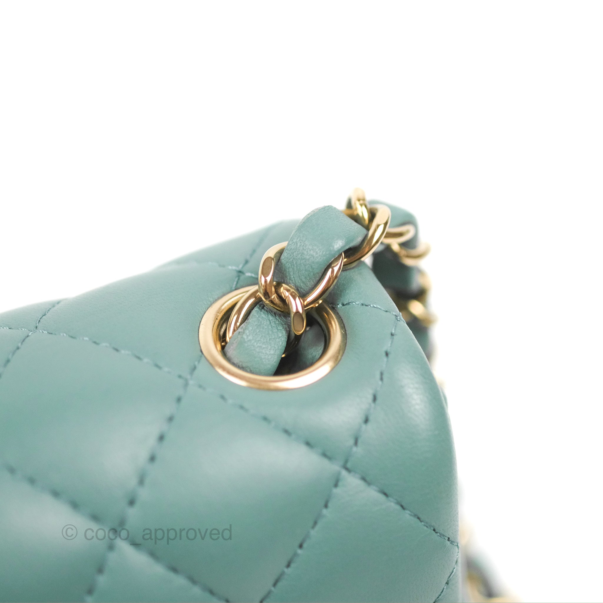 Chanel Quilted Mini Square Flap Light Teal Blue Lambskin Gold Hardware – Coco  Approved Studio