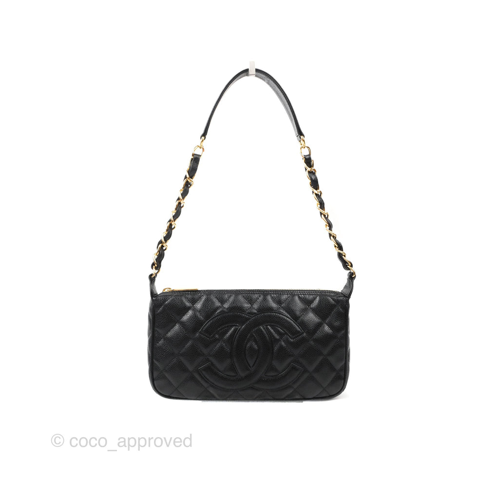 Chanel Quilted CC Timeless Caviar Pochette Black Caviar Gold Hardware